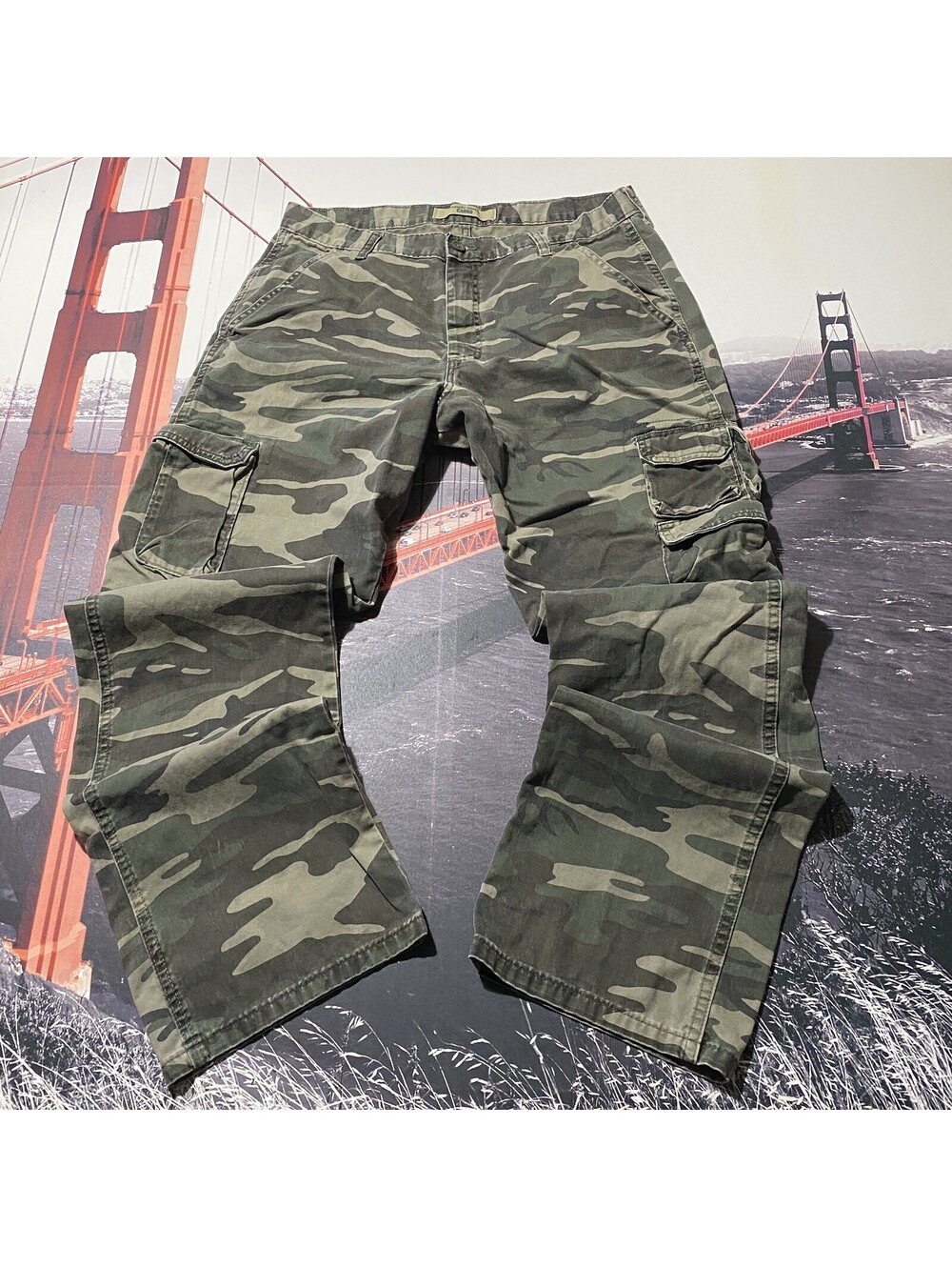 Wrangler Camo Cargo Pants Men's Size 34x32 Multi Pockets Khaki Outdoors Hunting